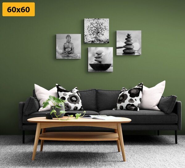 Set obrazů s černobílým Feng Shui motivem