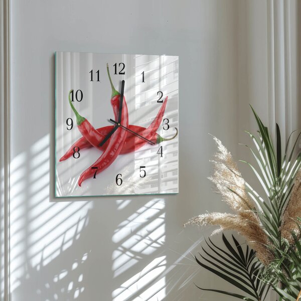 Skleněné hodiny na stěnu Chilli papričky zskc-30x30-00183984