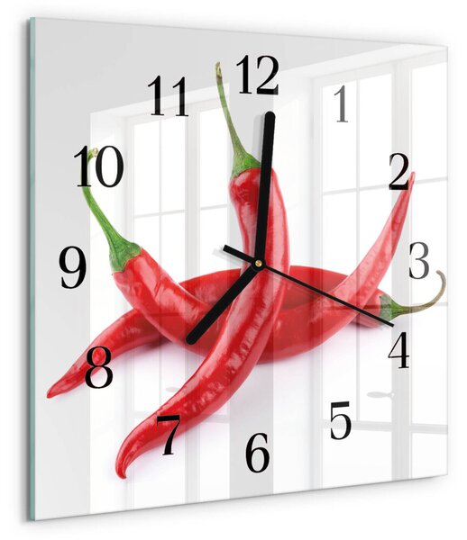 Skleněné hodiny na stěnu Chilli papričky zskc-30x30-00183984