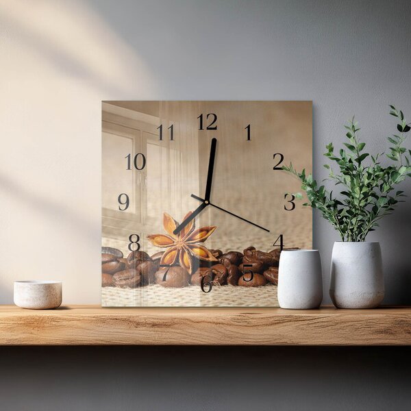 Skleněné hodiny na stěnu Kávová zrna zskc-30x30-00183426