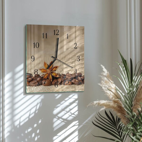 Skleněné hodiny na stěnu Kávová zrna zskc-30x30-00183426