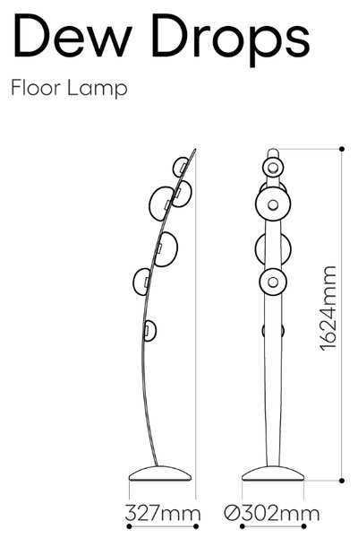 Luxusní stojací lampa Bomma Dew drops Stmívání, řízení: TRIAC (lze použít i bez stmívání), Barva skla: Perleťový pokov, Popruh: Veganská kůže