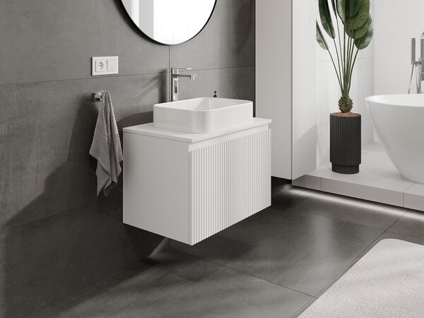 Mexen Rivel, koupelnová skříňka pod umyvadlo 70 cm, 1 zásuvka, drážkovaná, bílá matná, 91A20-07047-1-BF01
