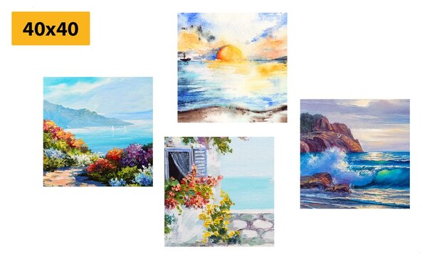 Set obrazů výhled na moře v imitaci malby