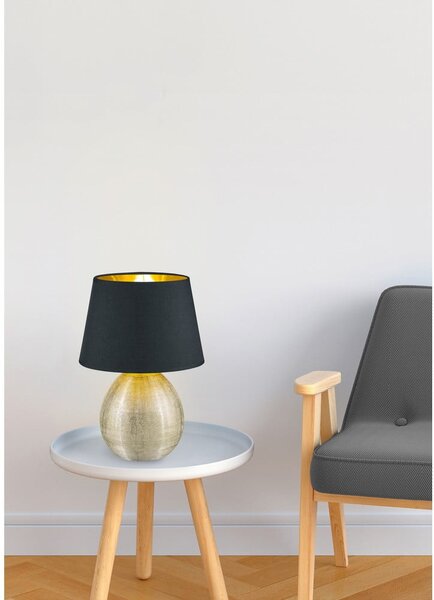 Černá stolní lampa z keramiky a tkaniny Reality Luxor, výška 35 cm