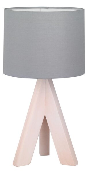 Šedá stolní lampa z přírodního dřeva a tkaniny Trio Ging, výška 31 cm