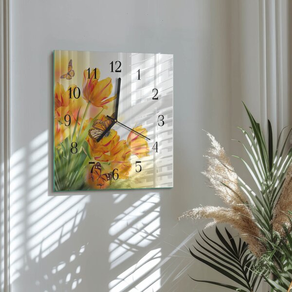 Skleněné hodiny na stěnu Tulipány zskc-30x30-00179072