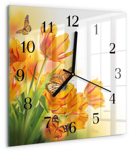 Skleněné hodiny na stěnu Tulipány zskc-30x30-00179072