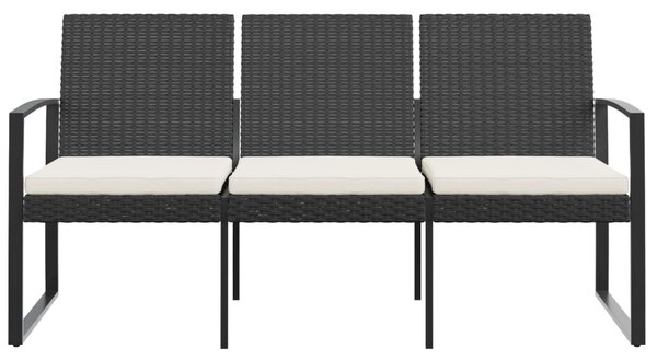 3místná zahradní lavice s poduškami černá PP ratan