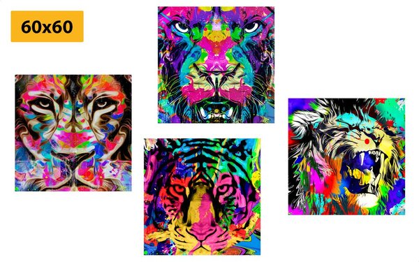 Set obrazů zvířata v pop art stylu