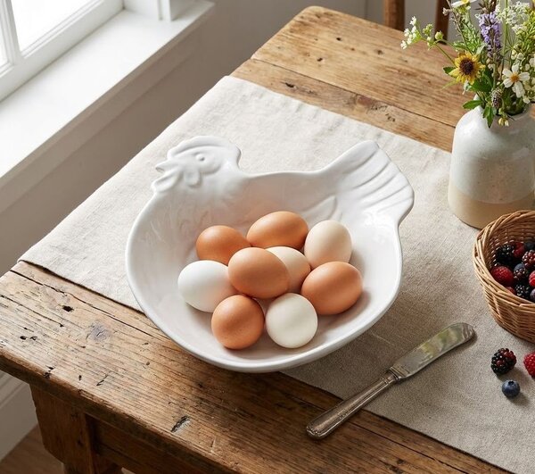 Bílá keramická mísa v designu slepice Campagne - 23*26*7 cm - Clayre & Eef