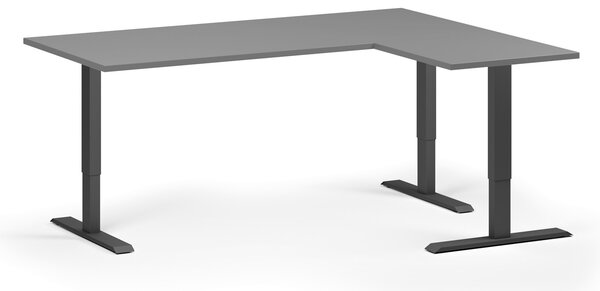 Rohový výškově nastavitelný stůl, 180x140 cm, 3 motory, L/P, černá podnož, grafit
