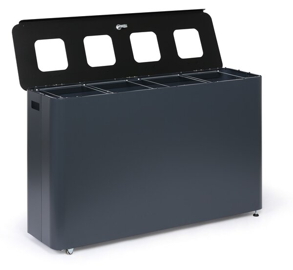 Odpadkový koš na tříděný odpad, 4 x 60 l, lakovaný šedý