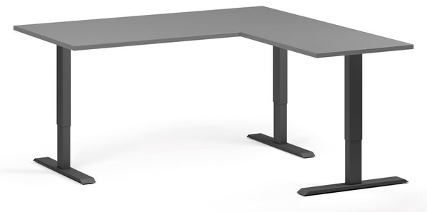 Rohový výškově nastavitelný stůl, 160x160 cm, 3 motory, L/P, černá podnož, grafit