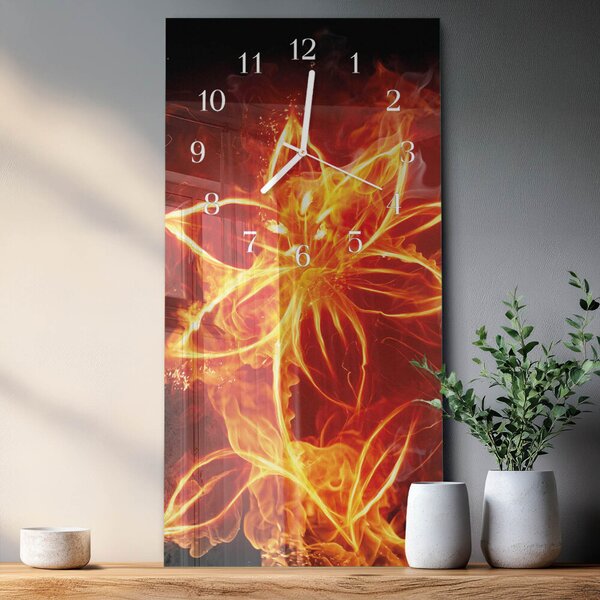 Skleněné hodiny vertikální Ohnivý květ zsppb-30x60-00079465