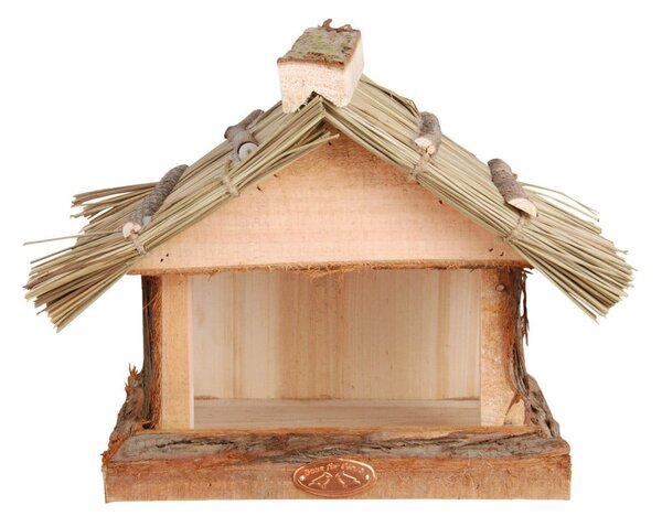 Dřevěné krmítko s doškovou střechou Esschert Design, výška 22,8 cm