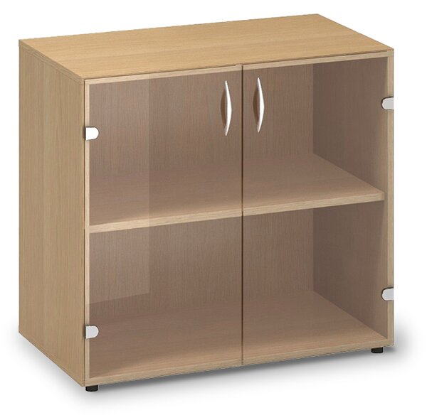 Nízká skleněná skříň ProOffice 80 x 45,8 x 73,5 cm, buk