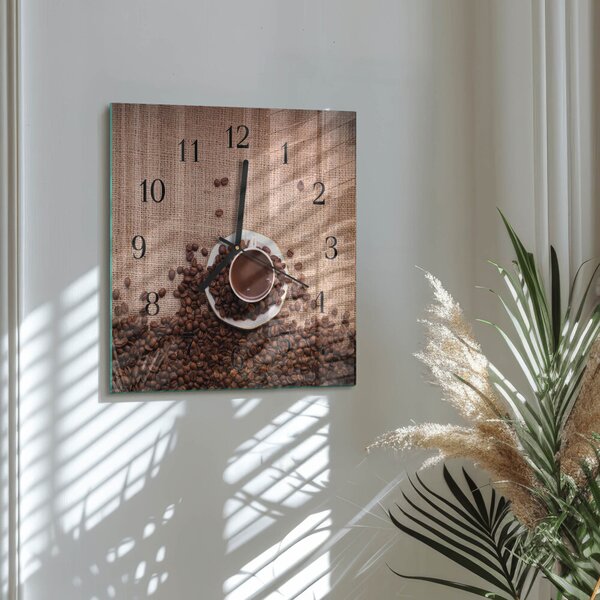 Skleněné hodiny na stěnu Kávová zrna zskc-30x30-00178738
