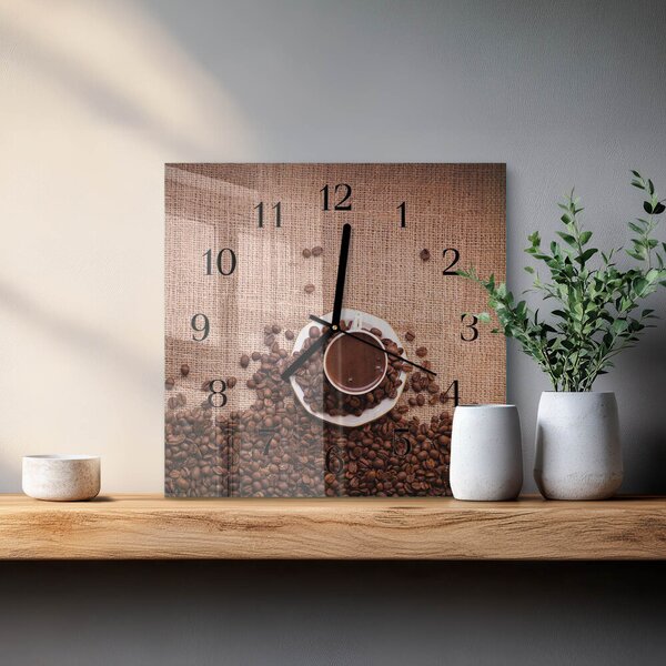 Skleněné hodiny na stěnu Kávová zrna zskc-30x30-00178738