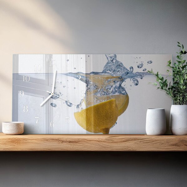 Skleněné hodiny horizontální Citron ve vodě zsppb-60x30-00295251