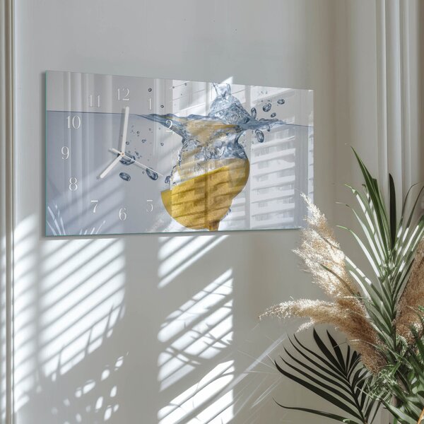 Skleněné hodiny horizontální Citron ve vodě zsppb-60x30-00295251