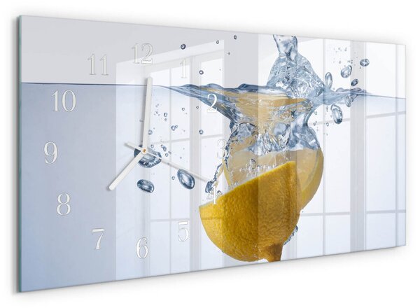 Skleněné hodiny horizontální Citron ve vodě zsppb-60x30-00295251