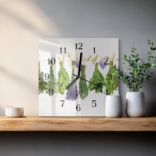 Skleněné hodiny na stěnu Bylinky zskc-30x30-00182388
