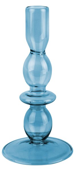 Skleněný svícen Bubbles Handmade 18 cm M modrý Present Time (Barva-tmavě modrá)