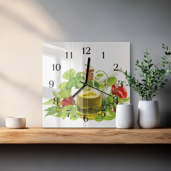 Skleněné hodiny na stěnu Bazalkový olej zskc-30x30-00176916