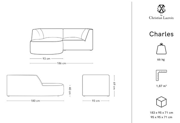 -25 % Dny MOMENTI– CXL by Christian Lacroix Sametová rohová pohovka Charles 186 cm, levá