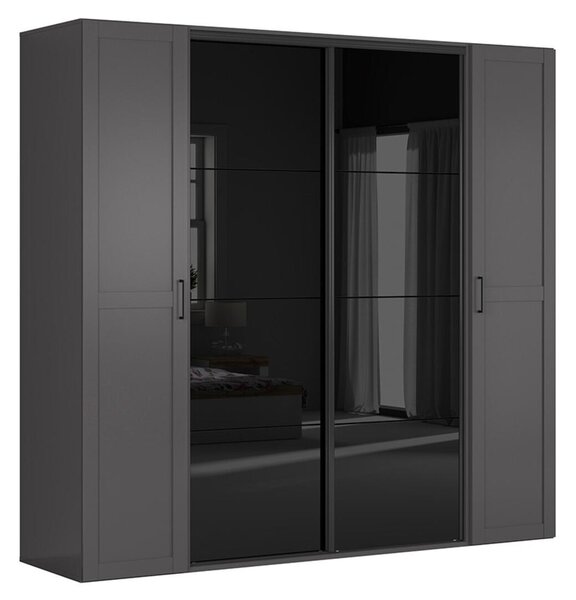 Šatní skříň BRW Flex 138 (grafit + lesk černý) (se zrcadlem)