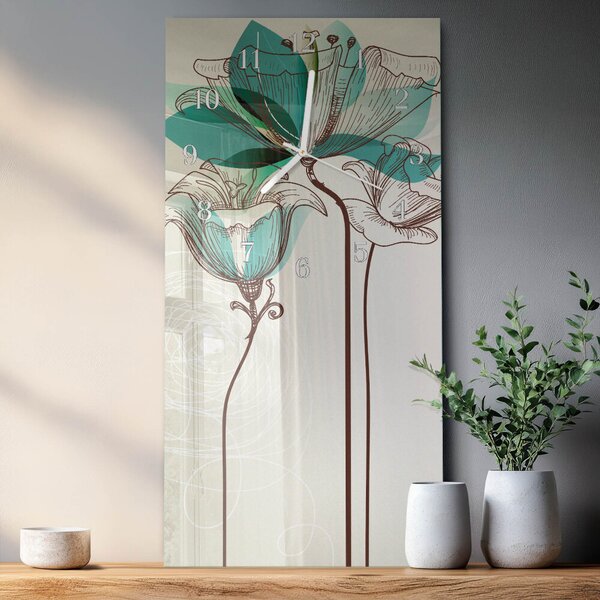 Skleněné hodiny vertikální Květ zsppb-30x60-00079696