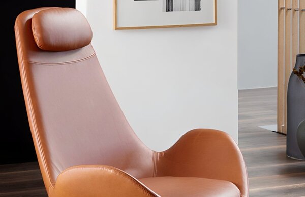 Koňakově hnědé kožené lounge křeslo FLEXLUX GHOST HIGH