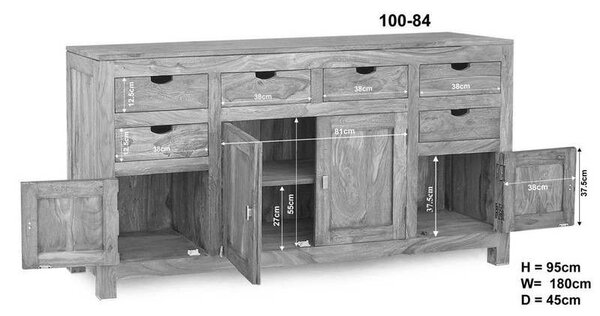 GREY WOOD Komoda 95x180 cm, masivní indícký palisandr