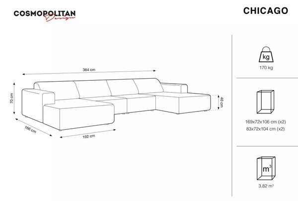 -25 % Dny MOMENTI– Cosmopolitan Design Sametová rohová pohovka Chicago 364 cm