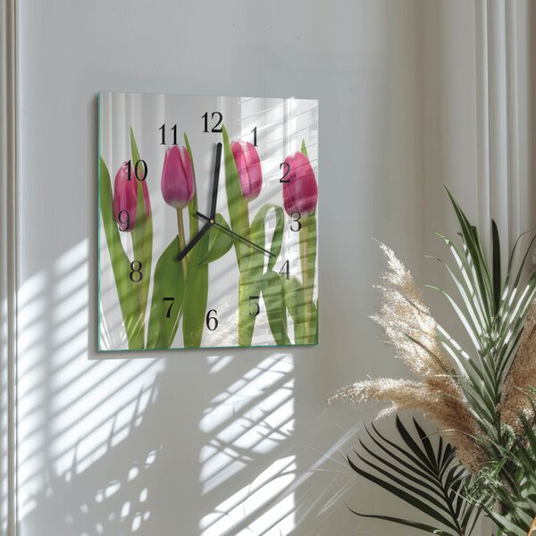 Skleněné hodiny na stěnu Tulipány zskc-30x30-00178622