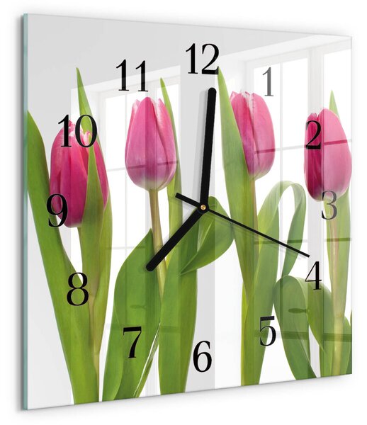 Skleněné hodiny na stěnu Tulipány zskc-30x30-00178622