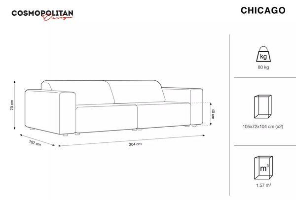 Cosmopolitan Design Sametová pohovka Chicago 204 cm