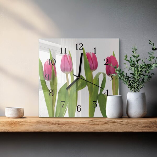 Skleněné hodiny na stěnu Tulipány zskc-30x30-00178622