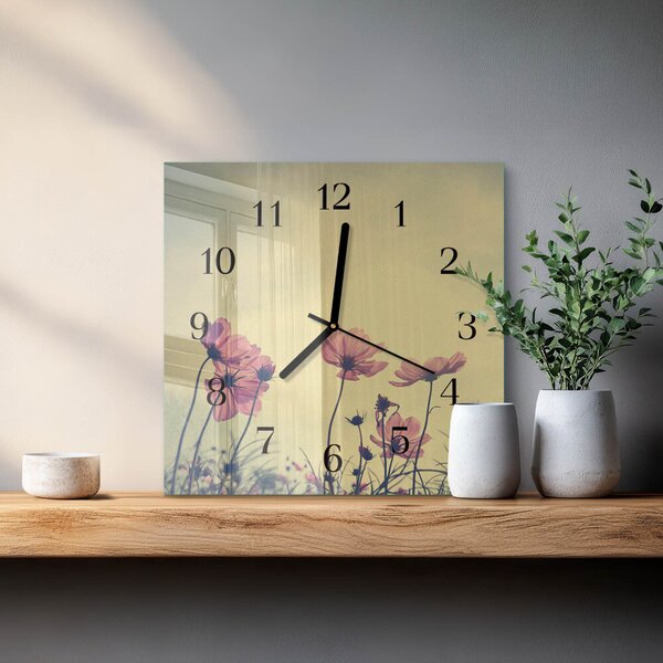 Skleněné hodiny na stěnu Květiny zskc-30x30-00178306