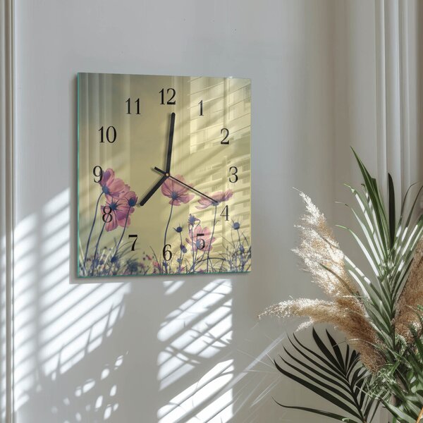 Skleněné hodiny na stěnu Květiny zskc-30x30-00178306