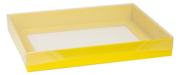 Dárková krabice s průhledným víkem 400x300x50/35 mm, žlutá