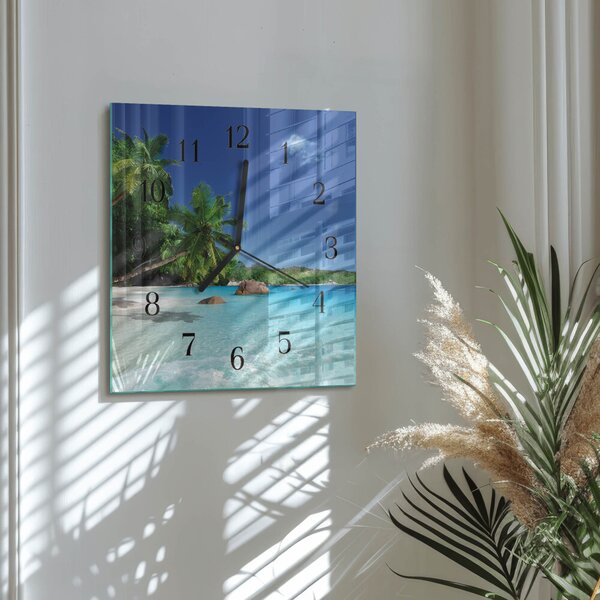 Skleněné hodiny na stěnu Ostrovní palmy zskc-30x30-00177651