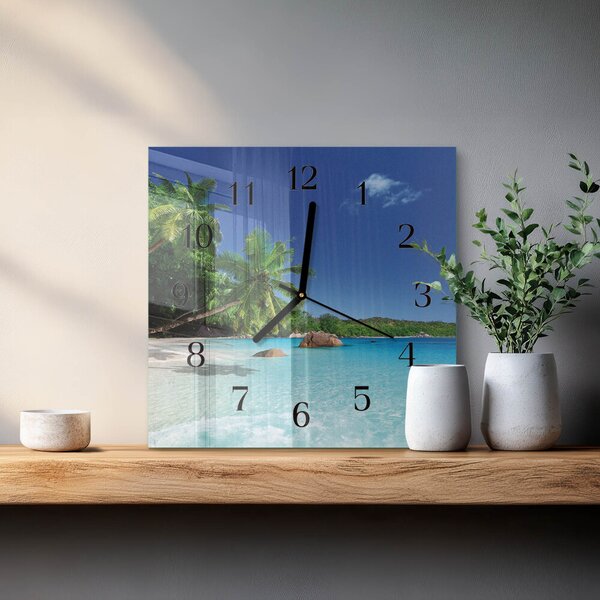 Skleněné hodiny na stěnu Ostrovní palmy zskc-30x30-00177651