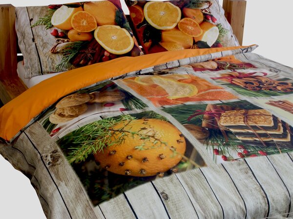 Gipetex Natural Dream 3D italské povlečení 100% bavlna Canella pomeranč & hřebíček - 140x200 / 70x90 cm