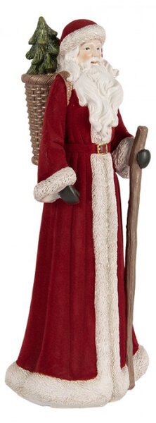 Vánoční dekorační figurka vysoký Santa Claus se stromkem a holí – 16x15x37 cm