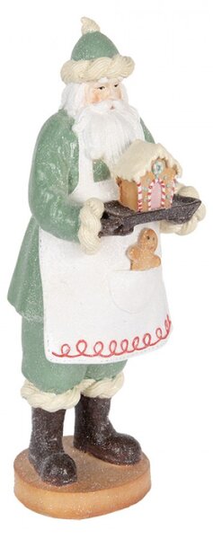Vánoční dekorace Santa Claus pekař s perníkovým domečkem v zeleném šatu – 11x11x30 cm