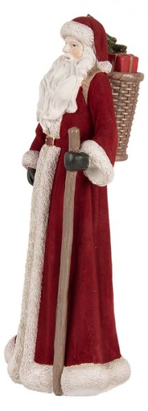 Vánoční dekorační figurka vysoký Santa Claus se stromkem a holí – 16x15x37 cm