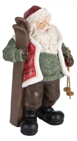 Vánoční dekorace figurka Santa Clause v zeleném světru s lyžemi – 15x11x25 cm