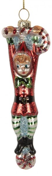 Skleněná vánoční ozdoba skřítek s cukrovou hůlkou Candy Cane – 5x2x14 cm